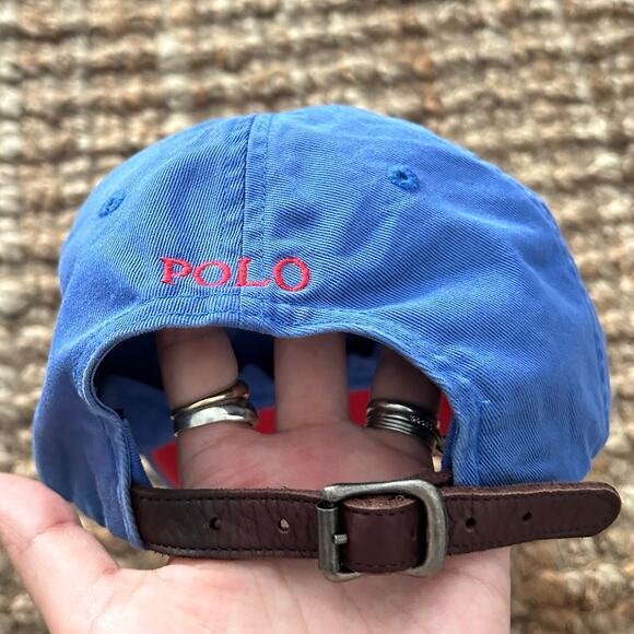 Polo Ralph Lauren Classic Cotton Dad Hat – Blue/Red – Leather Strap – Unisex - Picture 3 of 7